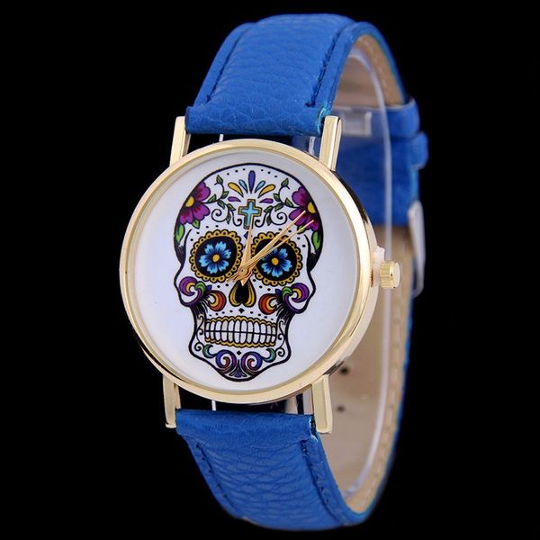 

new geneva student quartz watch women fashion leather colorful skull watches luxury ladies wristwatches female luxury watch men, Slivery;brown