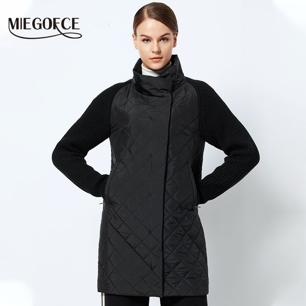 

miegofce 2019 spring-autumn women jacket with a collar knitted sleeve warm jacket new collection of designer women's parka coat y190926, Black;white