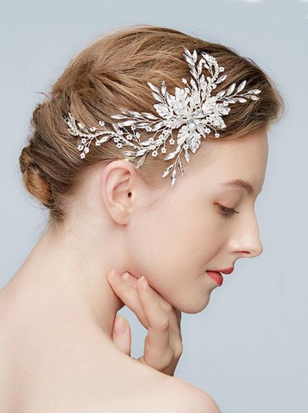 

bridal wedding prom silver leaf rhinestones headband headpiece bridal hair accessories headband for women and girls