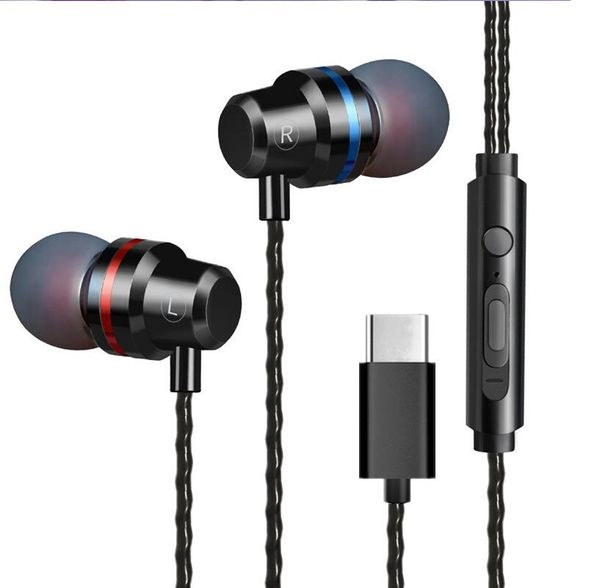 Typ C Kopfhörer Dynamic Drive HiFi USB-C Ohrhörer In-Ear Bass Metall Sport Gaming Headset mit Mikrofon für Xiaomi Huawei Letv