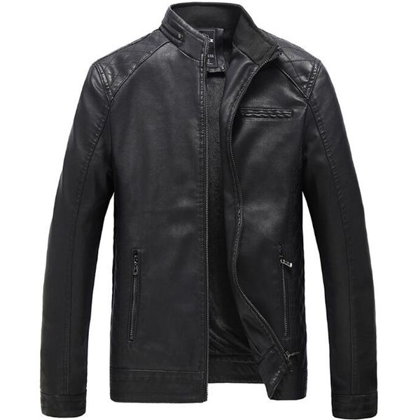 

leather jacket men casual stand collar motorcycle pu leather coats mens autumn winter fleece moto biker suede faux jackets 6xl, Black