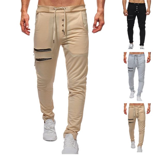 

male trousers men's new fashion casual outdoor fitness sports running drawstring long pants pantalon hombre sweatpants, Black