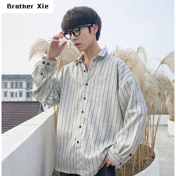 

striped shirt men's fashion business casual dress shirt man streetwear wild society men's long-sleeved mens -2xl, White;black
