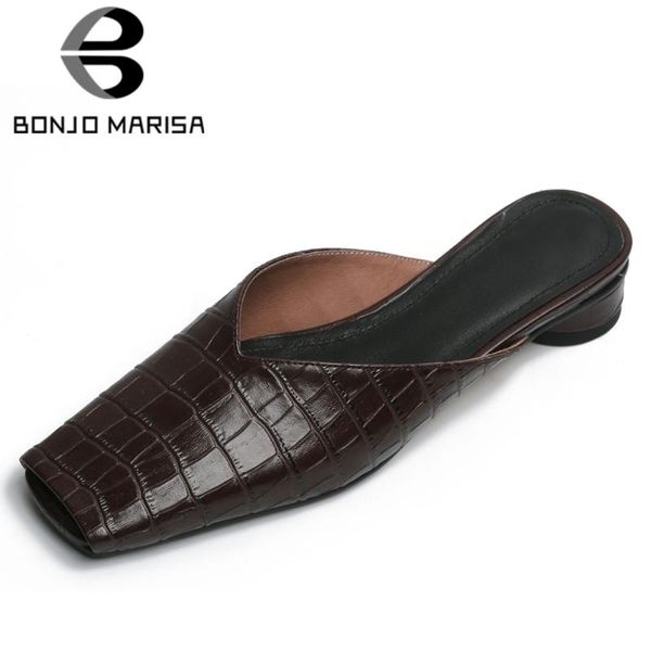 

bonjomarisa new cool spring summer square toe мулы лепнина из натуральной кожи мулы женщин вскользь скольжения на низкой каблуках женщина, Black