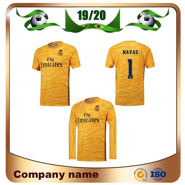 

19/20 real madrid goalkeeper long sleeve soccer jersey 2019 yellow goalkeeper #1 navas #25 courtois soccer shirt #30 luca football uniform, Black;yellow