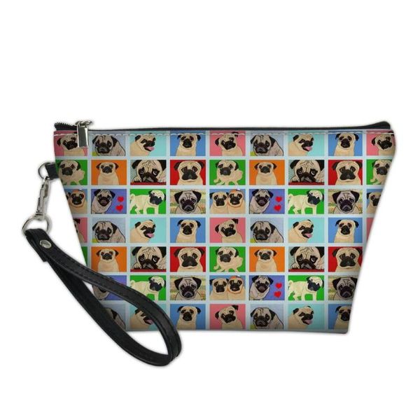 

makeup bags waterproof cute pug dog printing zipper travel toiletry bag pu leather small women cosmetic bag for make up small