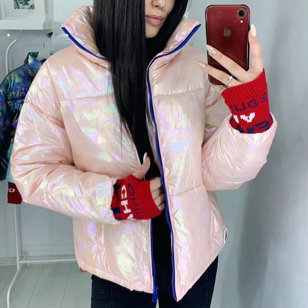 

women new fashion stand collar thicken short coats female casual warm parker coat ladies glossy material solid jackets winter, Black