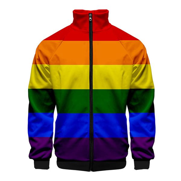 

new stand collar lgbt rainbow flag lesbians gays fashion boys/girls zipper hoodies jackets long sleeve harajuku 3d coats, Black
