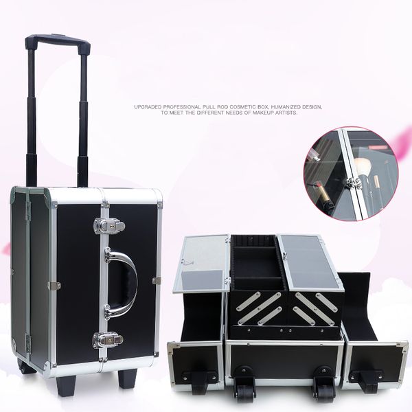 

new women trolley cosmetic case on wheels,nails makeup toolbox, multifunction beauty tattoo box rolling luggage trolley suitcase