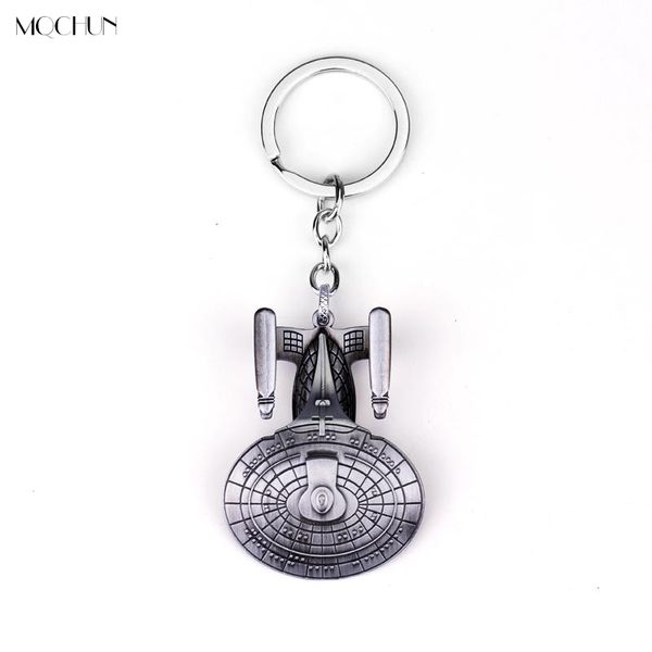 

mqchun star trek keychains spacecraft pendant keyrings retro movie jewelry key holder charms key chain men cosplay party gift, Silver