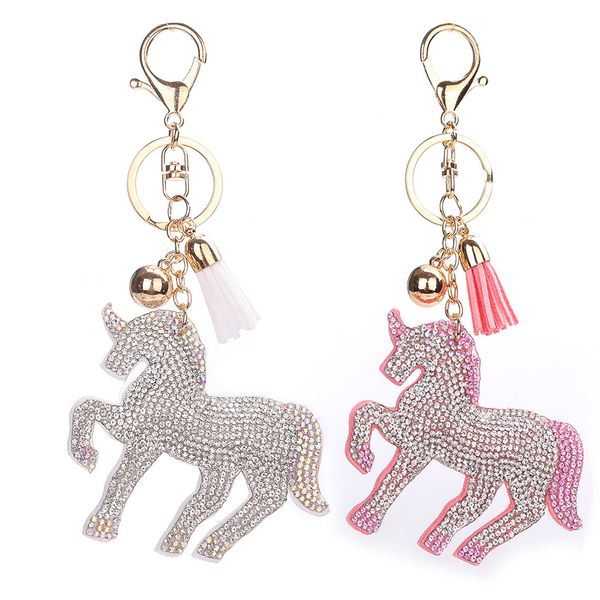 

Fashion Leather Unicorn Keychains Tassel Pendant Gold Beads Key Chain Key Ring Handbag Charms Pendant Jewelry 3 Styles D319Q