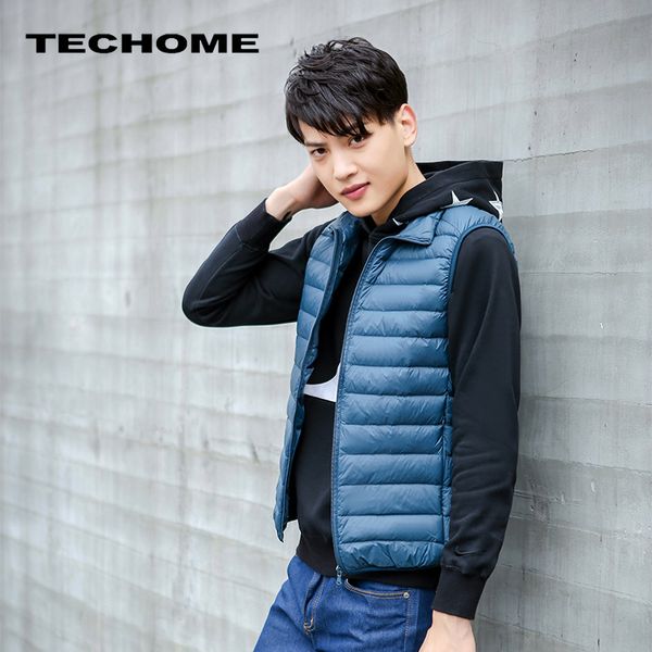 

new arrival brand men sleeveless jacket autumn winter ultralight white duck down vest men slim vest windproof warm waistcoat, Black;white