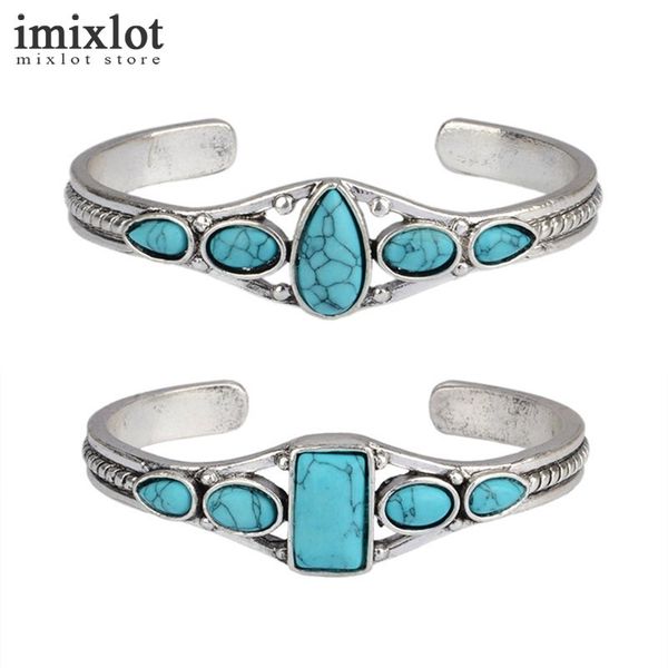 

imixlot bohemian stone charm bracelets&bangles for women men jewelry vintage tibet silver cuff bracelet friendship pulseras, Black