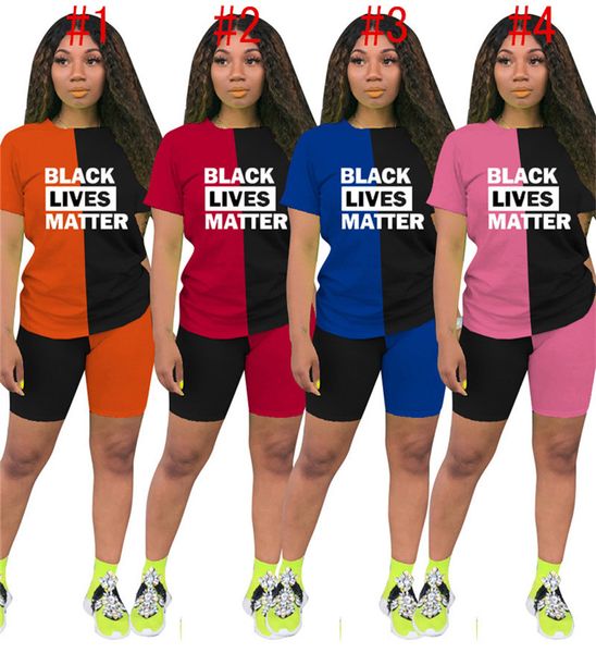 

black lives matter letters women t shirt tee + shorts two piece sets outfits casual summer patchwork tracksuit new d6813, White