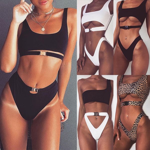 

bikini 2019 swimwear women swimsuit bikini set solid bathing suit brazilian beachwear push up maillot de bain femme, White;black