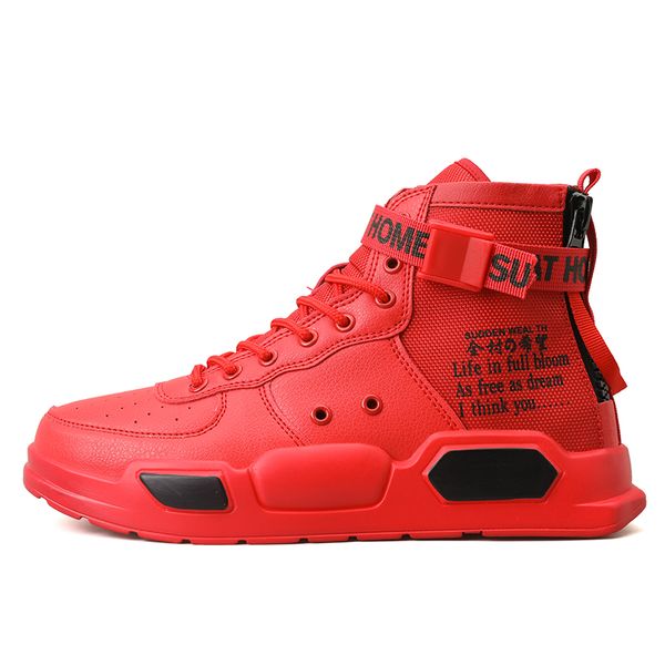 

2019 men casual shoes brand pu leather men shoes high sneakers fahion skateboard winter walking male footwear, Black