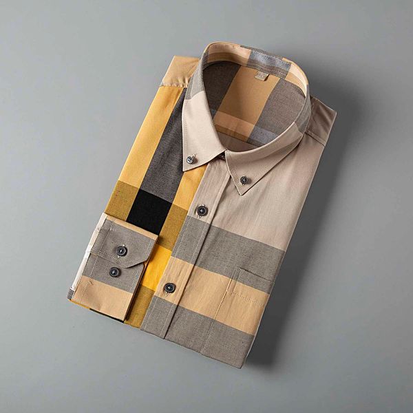 

trend custom men shirts burberri luxury mens designer dress shirt tide brand high end contrast color casual fashion plaid shirt, White;black