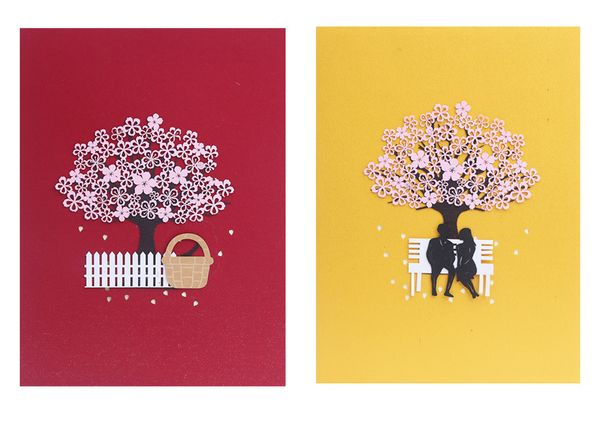 

3d up handmade flower greeting card birthday new year invitation postcards handmade paper laser cut cherry blossoms