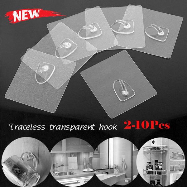 

anti-skid hooks reusable transparent traceless wall hanging hooks 2-10pcs hanger towel mop kitchen bathroom accessories