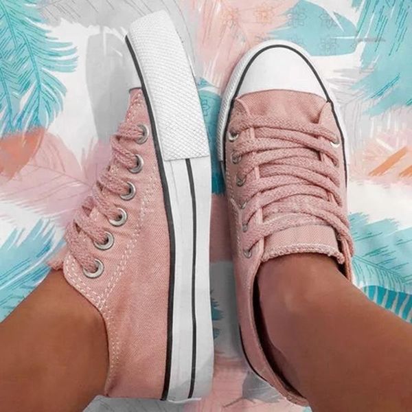 

pink shoes 2020 women canvas shoes fashion womens low breathable comfortable lace-up canvas lace low sneaker