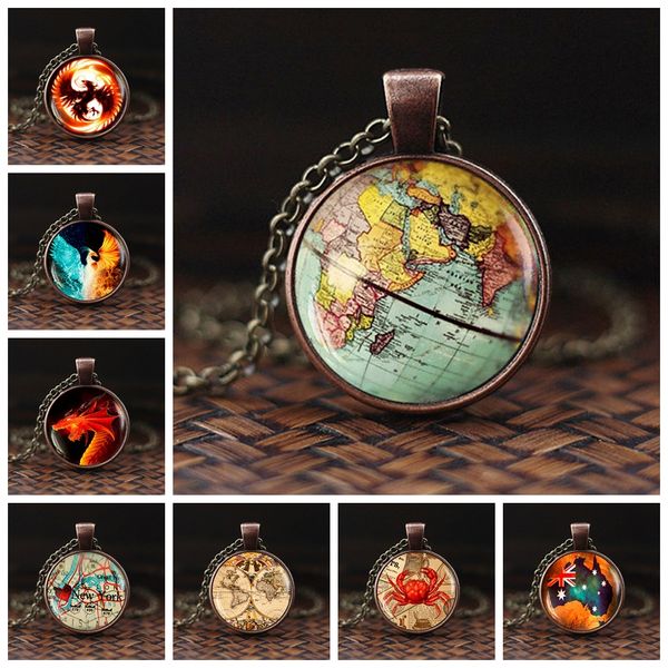 

2019 vintage glass globe dome women men necklaces pendants fashion long necklaces minimalist world map pendant necklace, Silver