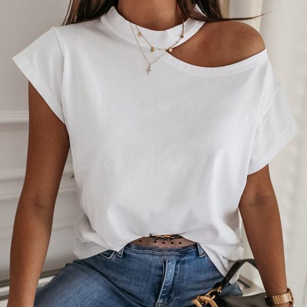 

women's blouses & shirts women summer blouse open shoulder solid short sleeve casual loose lady plus size, White