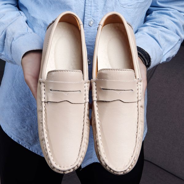 

mocassim masculino adulto moccasins large men loafers leather peas shoes man flats driving moccasins male casual big sizes white, Black