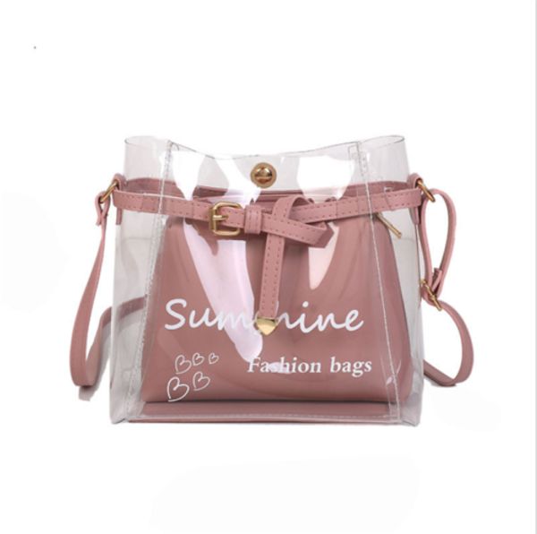 

2019 new fashion luxury transparent ladies women handbag pu leather beach bag clear jelly purse clutch plastic tote