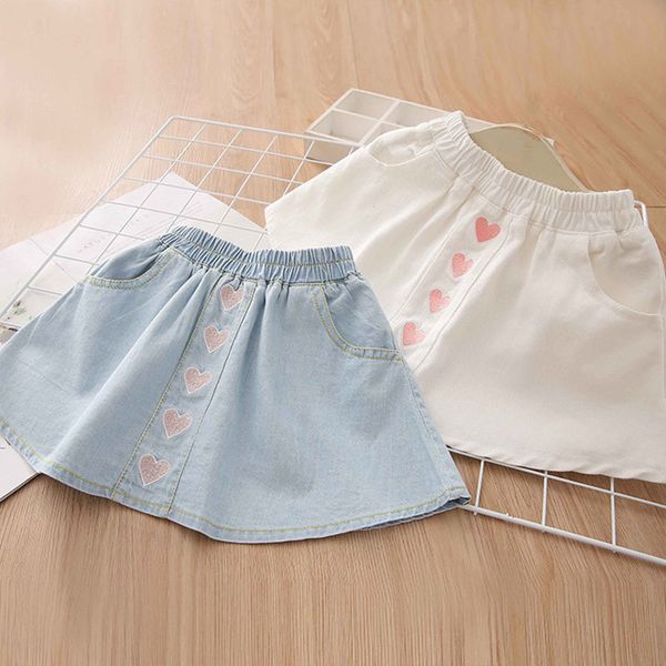 

2020 autumn sprintg 2 3 4 6 8 9 10 12 years kids cotton school embroidery lovely cotton denim skirt with pocket for baby girls y200704