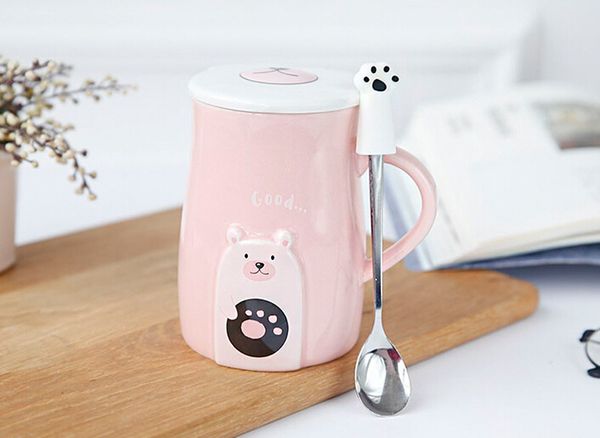 

creative mug coffee cup + spoon + cover creative cartoon cup ceramic cup custom logo factory direct daily necessities gift mugs