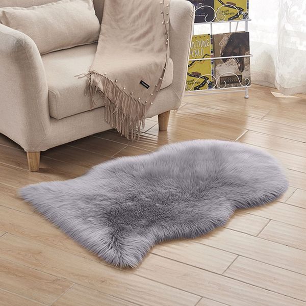 

faux fur sheepskin rug 60 x 90 cm faux fleece fluffy area rugs anti-skid carpet for living room bedroom sofa nursery rugs (grey