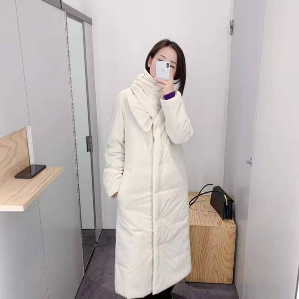 

women's long coat long sleeve detachable collar scarf warm cotton coat 2019 autumn winter new, Black
