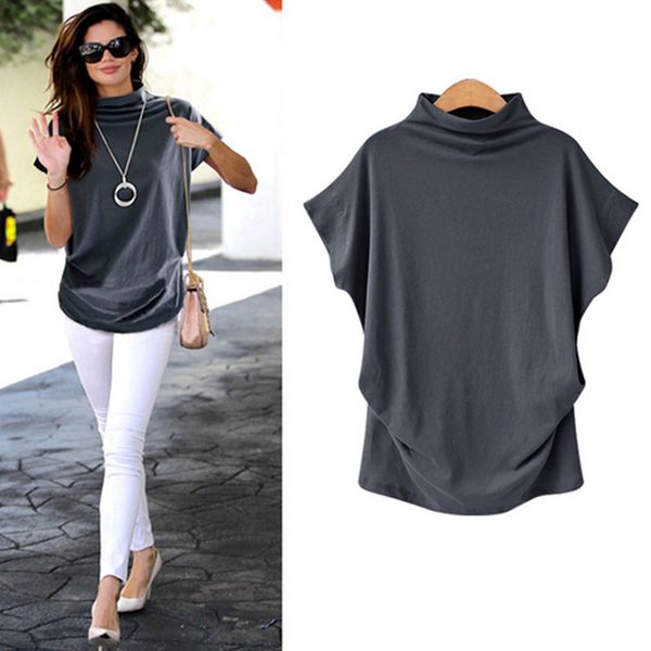 

женщины повседневная лето футболка короткие рукава batwing свободный tops твердотопливные черный серый водолазка футболочку 2019 футболки fe, White