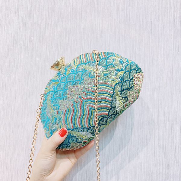 

blue flower shell vintage evening bag women flap bag pu leather clutches bags party minaudiere handbags purse wedding female