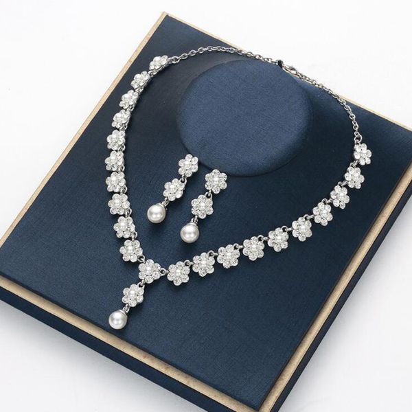 

classical bridal jewelry sets for women gold pearl necklace earrings jewelry set creative bridal accessories stylish jewellery, Silver