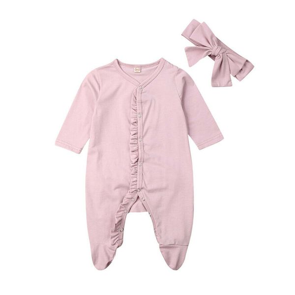 

imcute 2pcs весна осень новорожденных baby girl boy одежда с длинным рукавом ruffle хлопок romper + повязка комбинезон outfit 0-24м, Blue