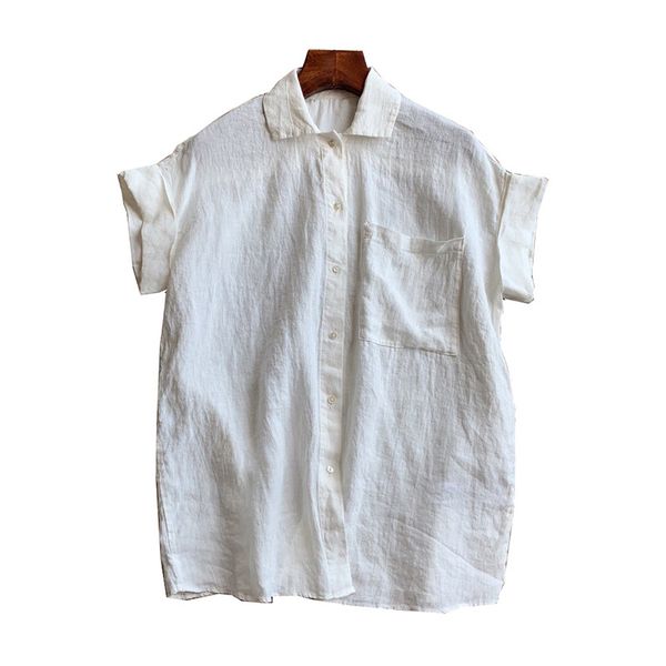 

women shirt linen soft loose thin lapel bat sleeve shirt, White