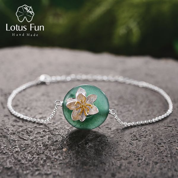 

lotus fun real 925 sterling silver natural stones creative handmade fine jewelry lotus whispers bracelet for women brincos, Black