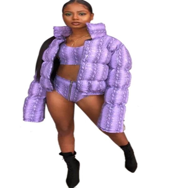 

contrast color snake printing fashion warm cotton jacket long sleeve o neck zipper cool slim women short coat sj4544g, Black