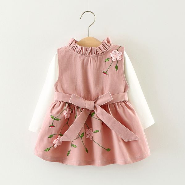 

baby girls clothes flower embroidery dress + long sleeve t-shirt 2pcs newborns princess clothing spring autumn infant dresses, Red;yellow
