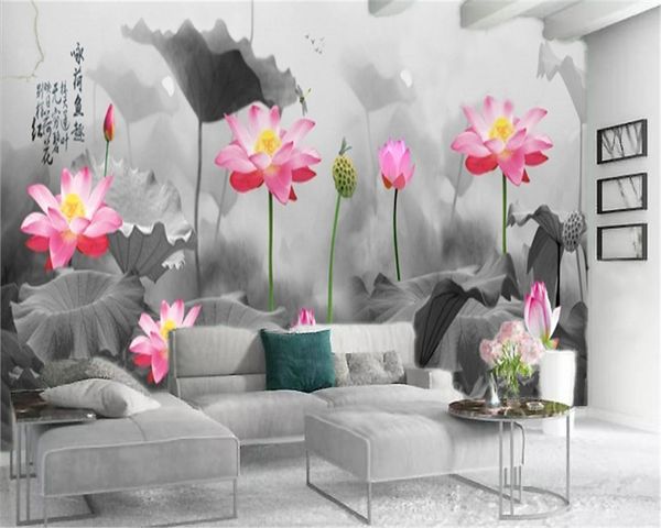 Klassische 3D-Tapete, zarter rosa Lotus, schöne Lotusteich-Landschaft, Wohnzimmer, Schlafzimmer, Dekoration, Wandtapete