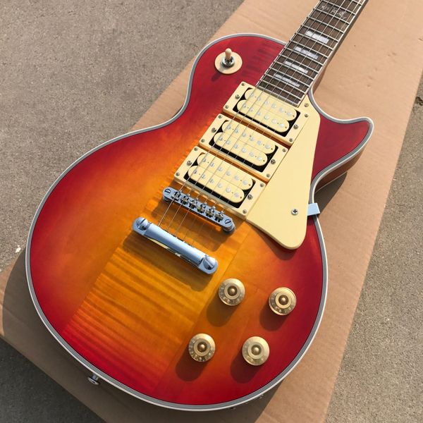 

new high-quality electric guitar, tiger maple frame, rosewood, 3 pickups, silver hardware, custom guitar, ing