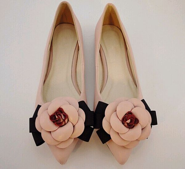 

style- sweet shoes brand style women casual shoes camellia flowers mixed colors shallow mouth pointed toe flat shoes lady single shoe, Black