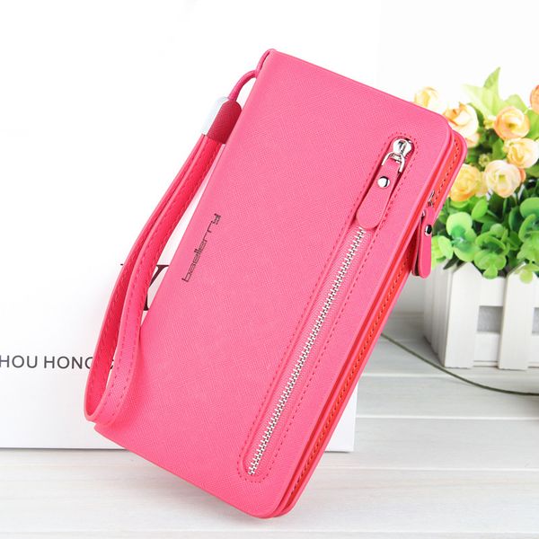 

women's wallet leather clutch long zipper casual clutch bag wallet multi-function card position coin purse ing, Red;black