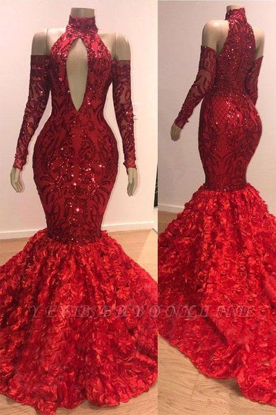 

красные длинные рукава черные платья выпускного вечера для девочек 2020 русалка формальный конкурс праздничная одежда выпускной вечернее веч, Black