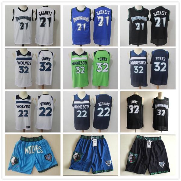 

mens minnesota timberwolves throwback kevin 21 garnett karl-anthony 32 towns andrew 22 wiggins shorts basketball jerseys black, Black;red