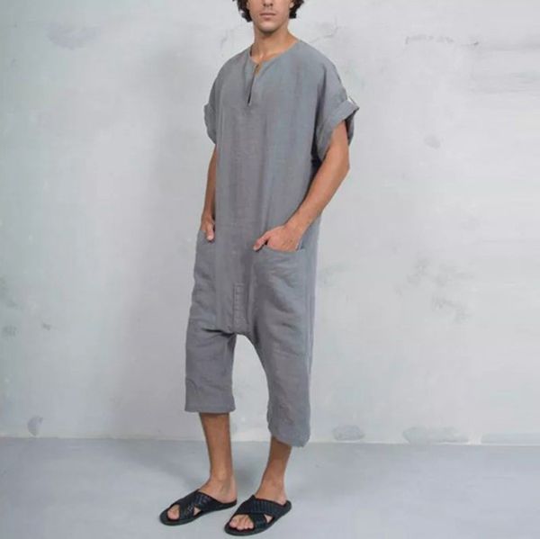 

litthing 2019 fashion men pants cotton vintage jumpsuit leisure loose pockets trousers men overalls muslim islamic clothes, Black
