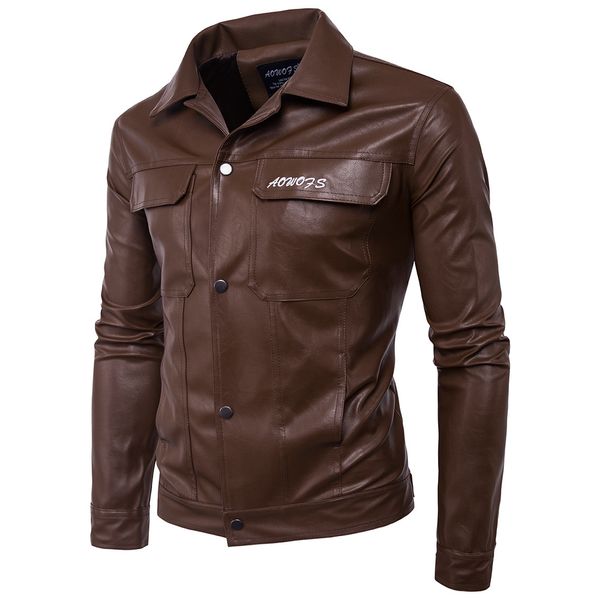 

aowofs ouma new style men locomotive leather coat lettered embroidered leather jacket coat m-5xl d105, Black