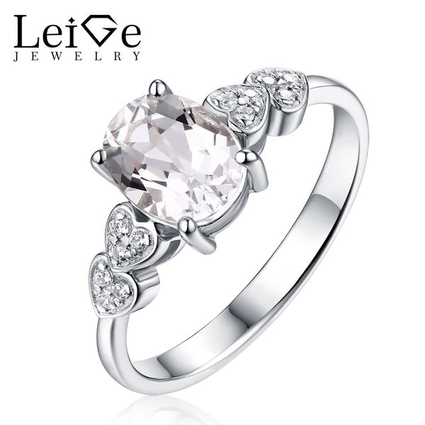 

leige jewelry morganite ring for women silver 925 fine jewelry natural pink morganite engagement wedding rings oval cut gemstone, Golden;silver