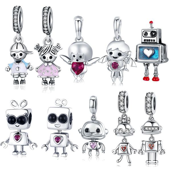 

vercret 925 sterling silver charms bracelets necklace robot pendant jewelry gift dropshipping, Blue;slivery